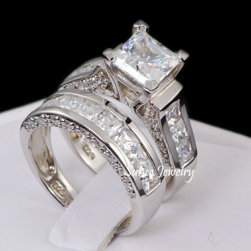 Silver Princess-Cut CZ Bridal Ring Set